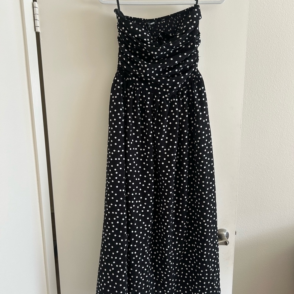 Black and White Polka Dot Strapless Dress